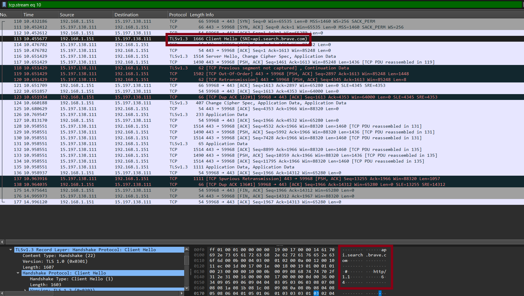 MCP server outbound connection to Brave API.